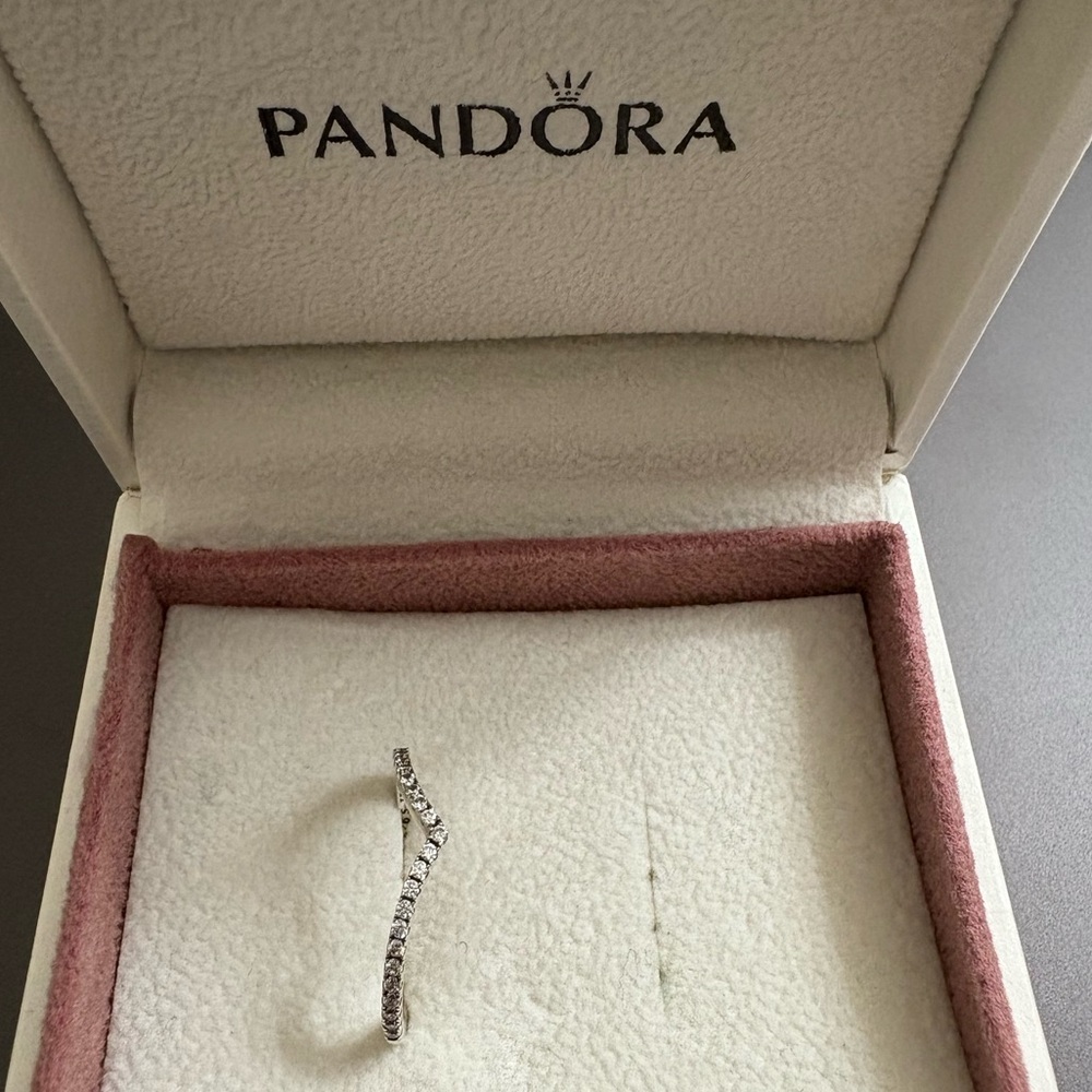 Pandora Silver V-Shaped Ring with Sparkling Stones - Picture 2 of 4